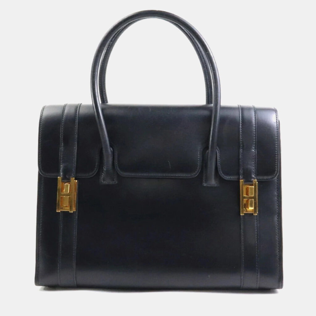 luxury-women-hermes-used-handbags-p1137287-001 Hermes Black Leather Box Drag 27 Handbag