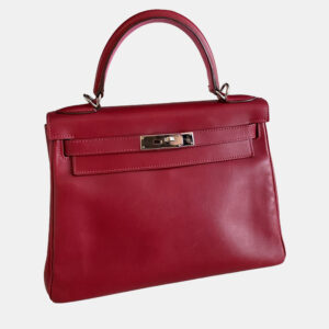 Hermes Red Leather Kelly 28 Top Handle Bag