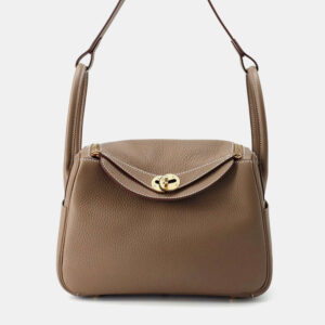 Hermes Etoupe Taurillon Clemence Lindy 26 Shoulder Bag