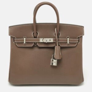 Hermes Etoupe Tadelakt Leather Palladium Finish Birkin 25 Bag