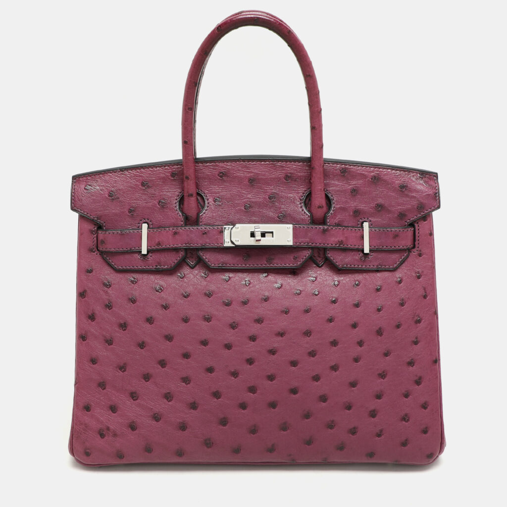luxury-women-hermes-used-handbags-p1142318-017 Hermes Violet Ostrich Leather Palladium Finish Birkin 30 Bag