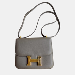 Hermes Black Shiny Crocodile Leather Constance 19 Shoulder Bag