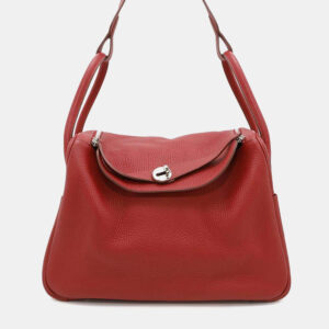 Hermes Rouge Casaque Taurillon Clemence Leather Lindy 34 Shoulder Bag