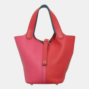 Hermes Rouge de Coeur, Rose Extreme & Bleu Zanzibar Clemence Leather Picotin Lock 18 Bag
