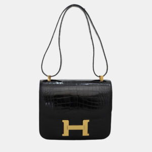 Hermes Noir & Rouge H Alligator Leather Verso Constance 24 Shoulder Bag