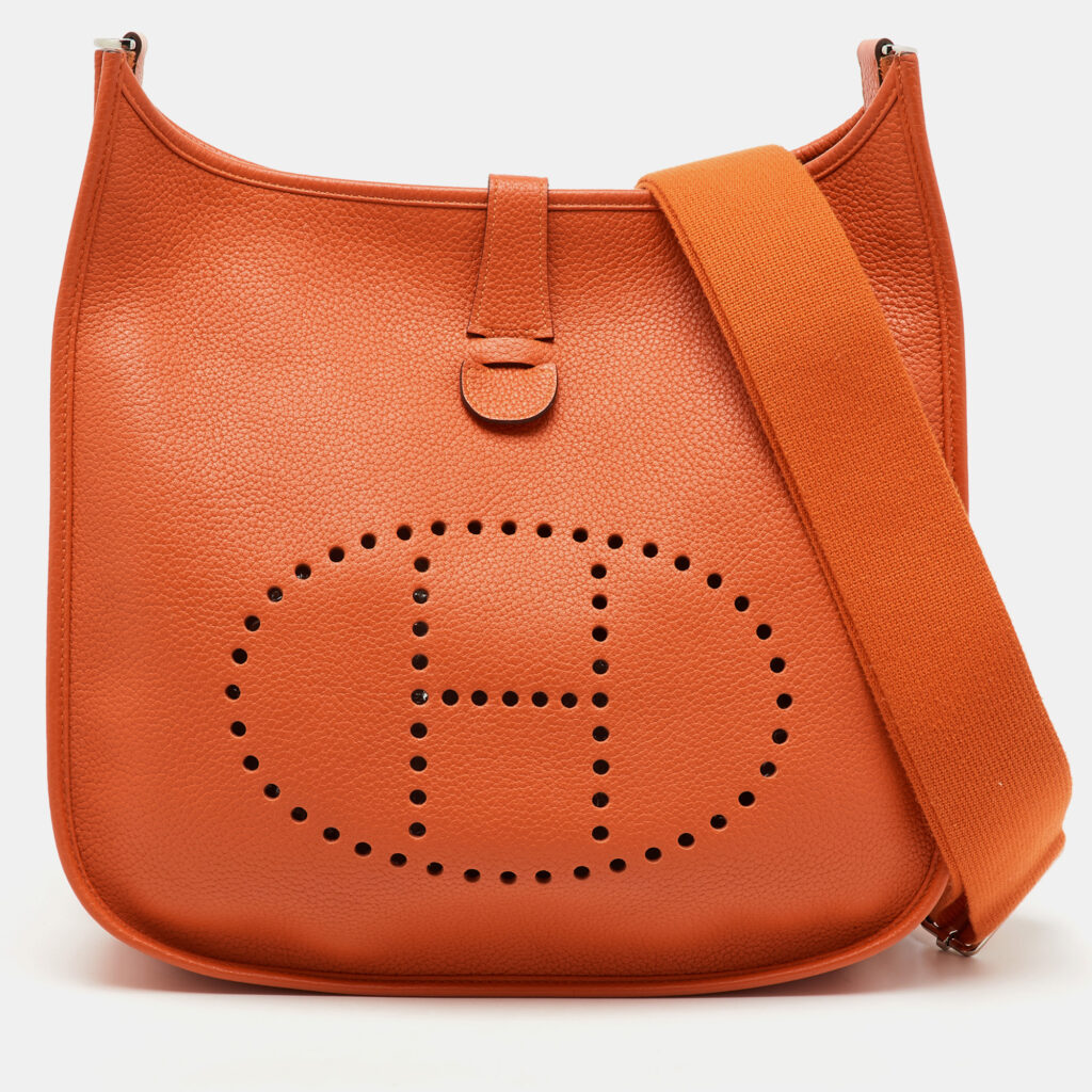 Hermes Orange Taurillon Clemence Leather Evelyne III GM Bag