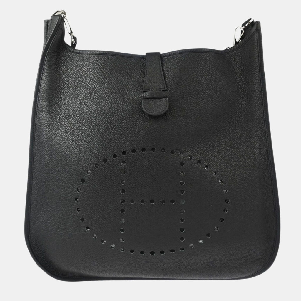 luxury-women-hermes-used-handbags-p1149046-010 Hermes Black Togo Leather Evelyne II GM Shoulder Bag