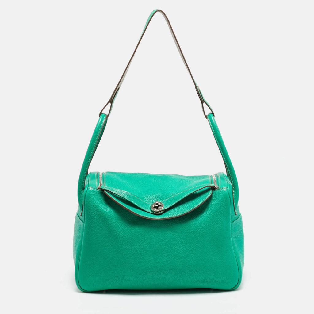 luxury-women-hermes-used-handbags-p1149082-016 Hermes Menthe/Gris Tourterelle Taurillon Clemence Leather Palladium Finish Lindy 34 Bag