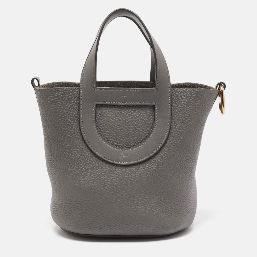 luxury-women-hermes-used-handbags-p1149649-013 Hermes Gris Meyer Taurillon Clemence and Swift Leather In The Loop 18 Bag