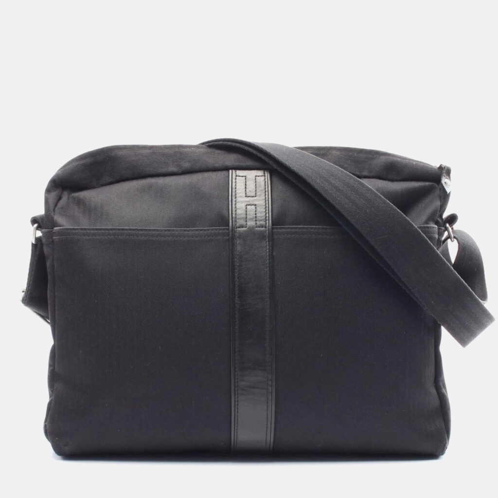 Hermes Black Canvas Leather Acapulco Basas Crossbody Bag