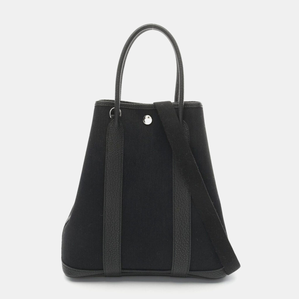 luxury-women-hermes-used-handbags-p1151352-009 Hermes Black Toile H Negonda Leather Garden File PM Tote Bag