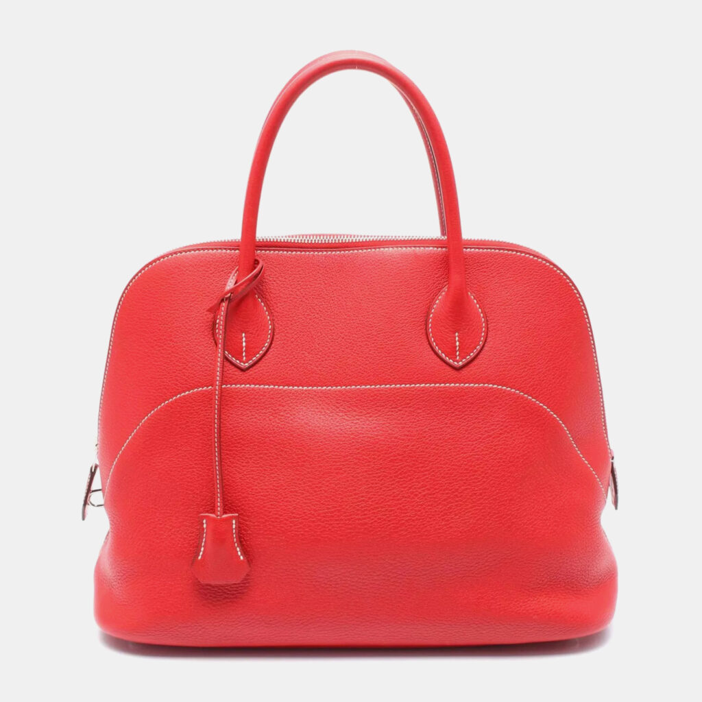 luxury-women-hermes-used-handbags-p1151357-003 Hermes Red Vermillon Clemence Leather Bolide35 Handbag
