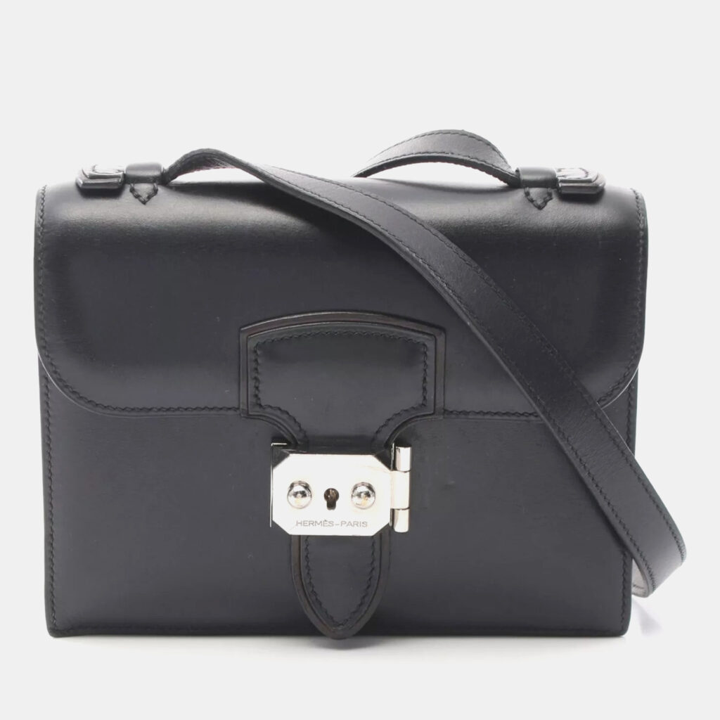 Hermes Black Calf Leather Shoulder Crossbody Bag