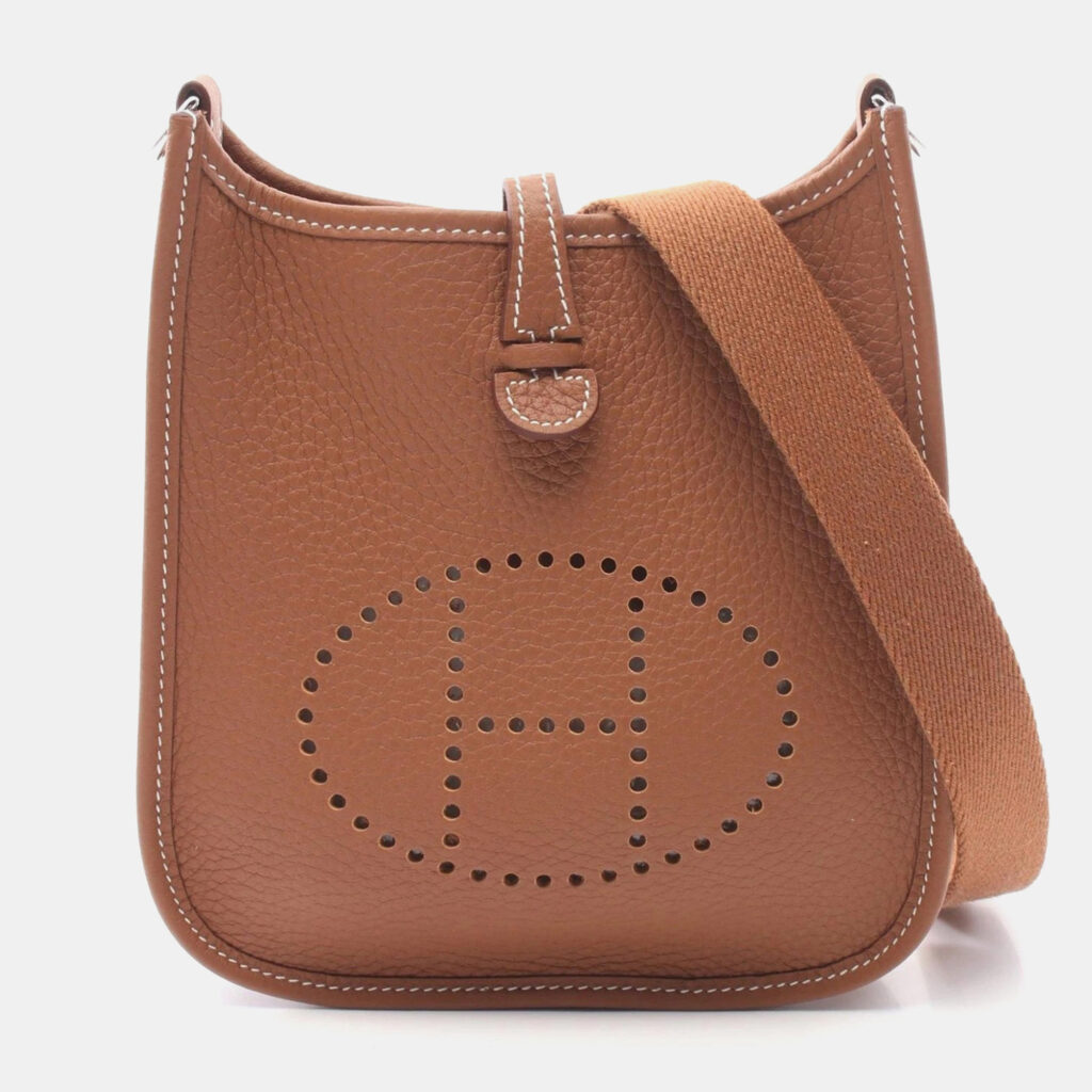 luxury-women-hermes-used-handbags-p1151369-011 Hermes Gold Taurillon Clemence Evelyne TPM Amazon Shoulder Crossbody Bag