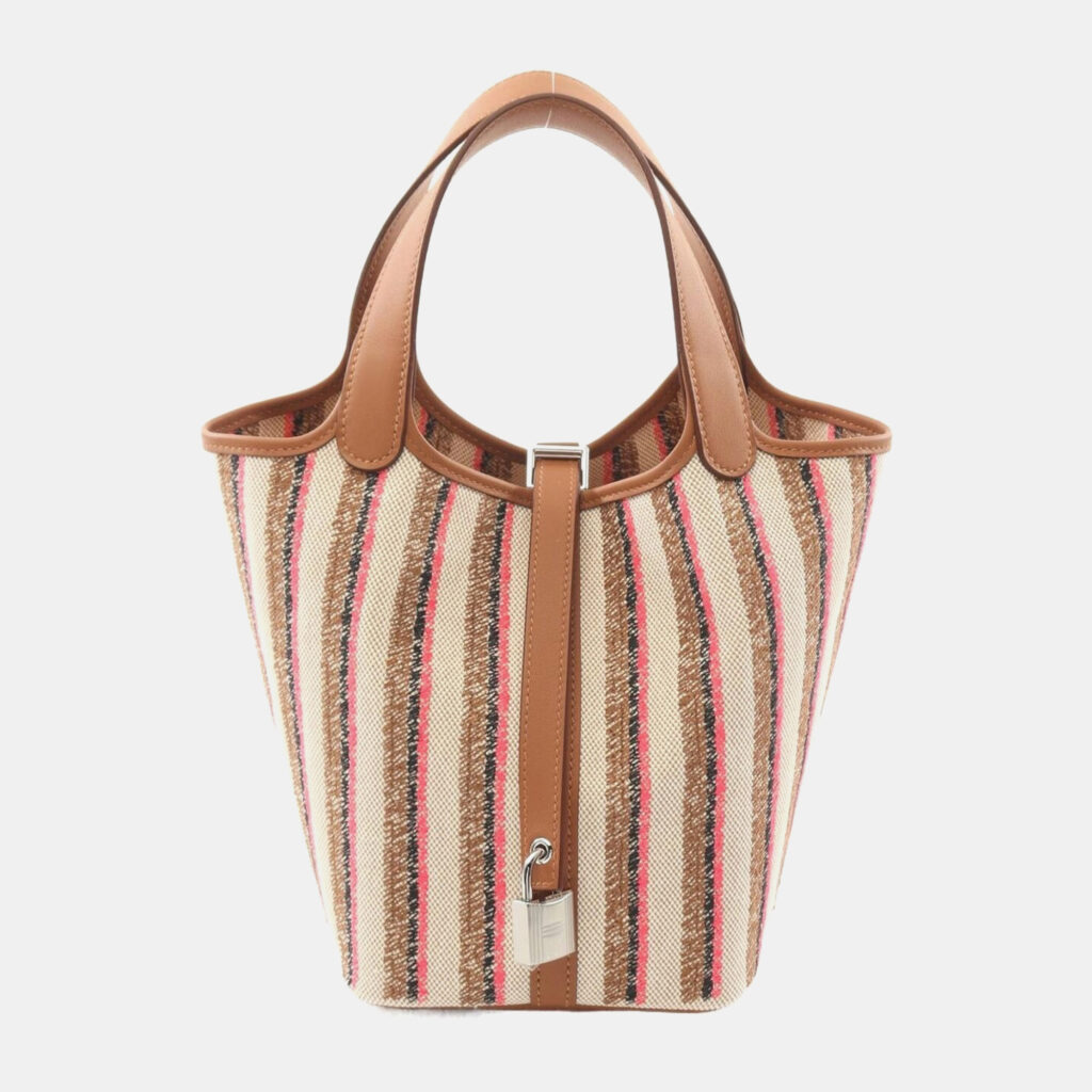 luxury-women-hermes-used-handbags-p1151429-001 Hermes Multicolor Toile H Swift Leather Picotin Lock 18 Bag