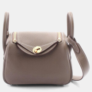 Hermes Etoupe Grey Taurillon Clemence Leather Lindy Mini Crossbody Bag
