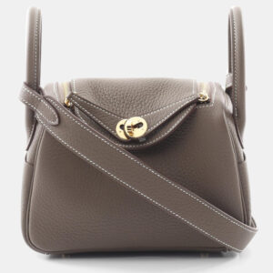 Hermes Etoupe Grey Taurillon Clemence Leather Lindy Mini Crossbody Bag
