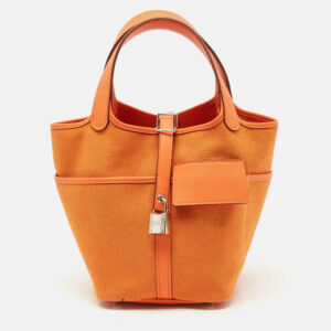 Herm&egrave;s Orange Toile Goeland and Swift Leather Cargo Picotin Lock 18 Bag