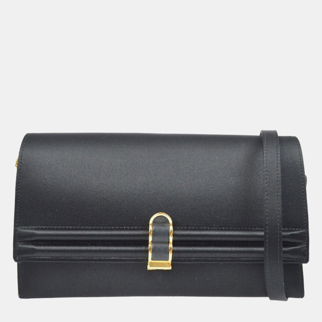 luxury-women-hermes-used-handbags-p1155516-003 Hermes Black Satin 2Way Clutch Shoulder Bag