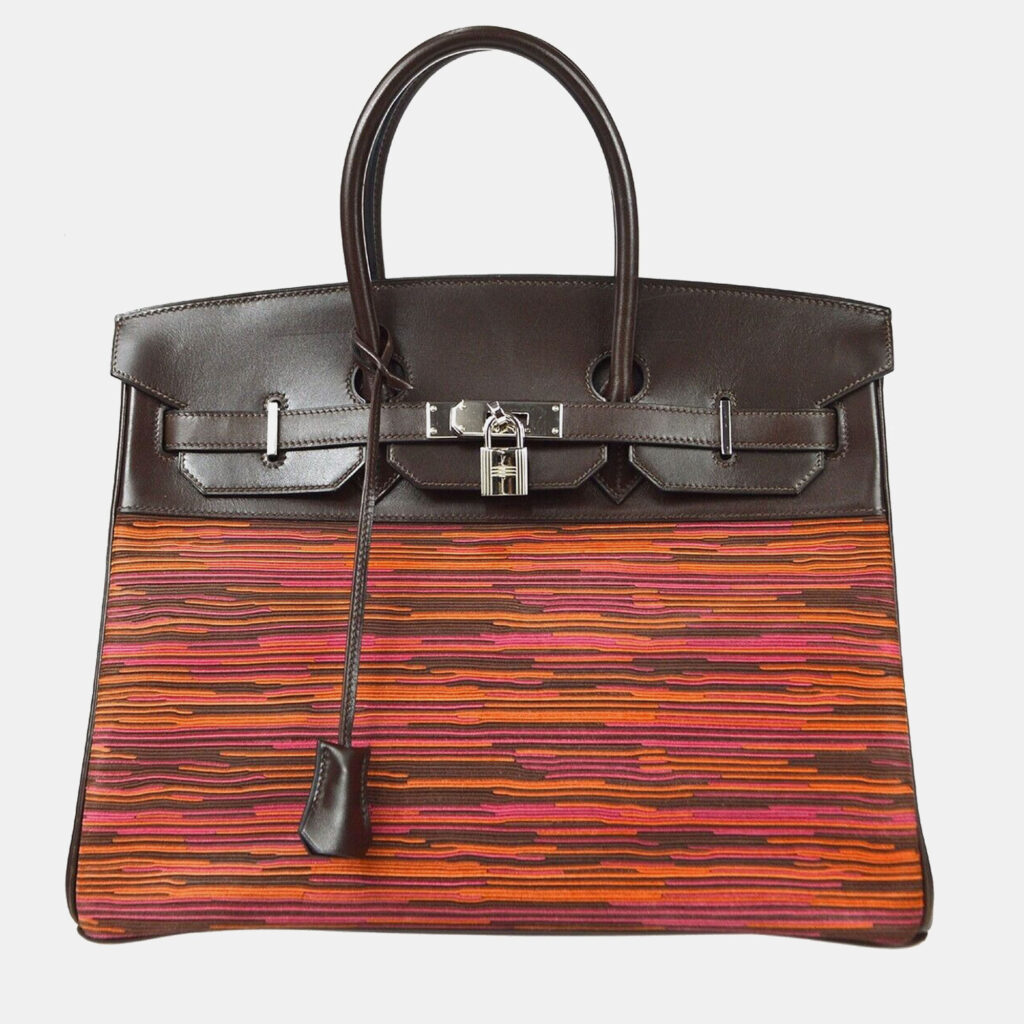 luxury-women-hermes-used-handbags-p1155599-005 Hermes Purple Orange Ebene Vibrato Calf Birkin 35 Handbag