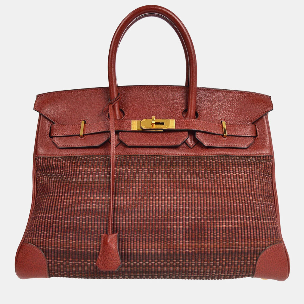 luxury-women-hermes-used-handbags-p1155602-011 Hermes Rouge Crinoline Taurillon Clemence Birkin 35 Handbag