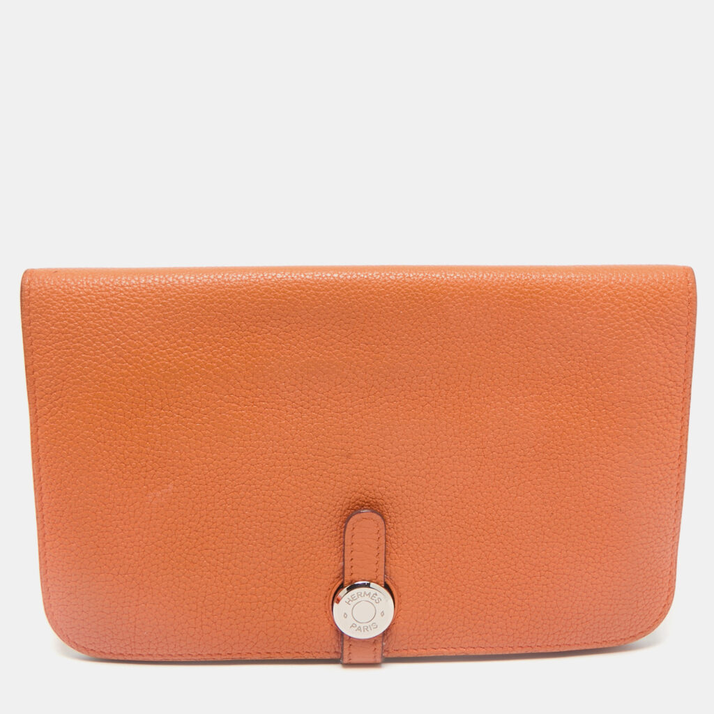 luxury-women-hermes-used-handbags-p1156162-011 Hermes Orange Togo Leather Dogon Duo Wallet