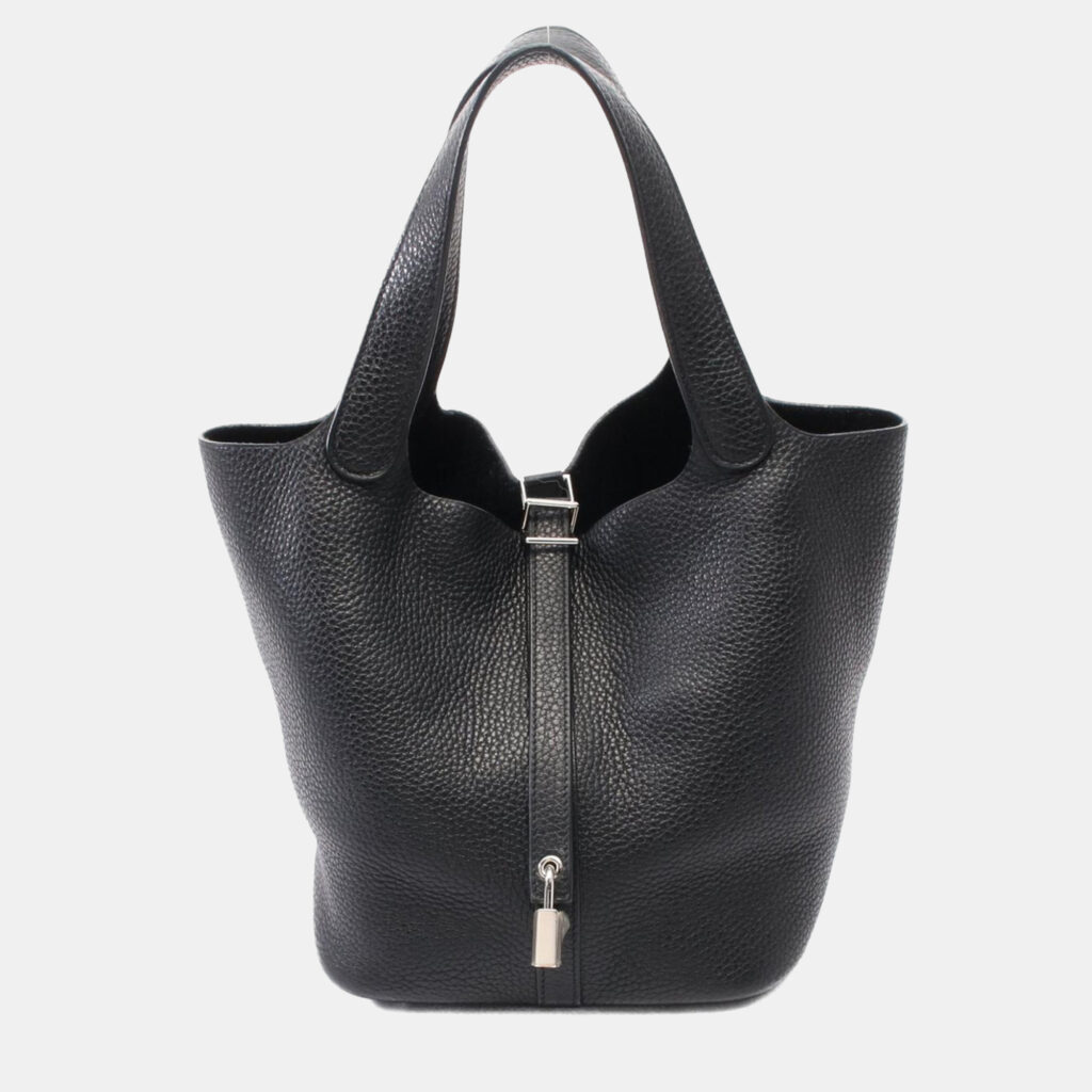 luxury-women-hermes-used-handbags-p1156964-004 Hermes Black Taurillon Clemence Leather Picotin Lock 22 Bucket Bag