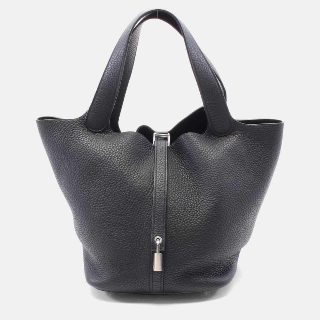 luxury-women-hermes-used-handbags-p1156965-006 Hermes Black Taurillon Clemence Leather Picotin Lock 22 Bucket Bag