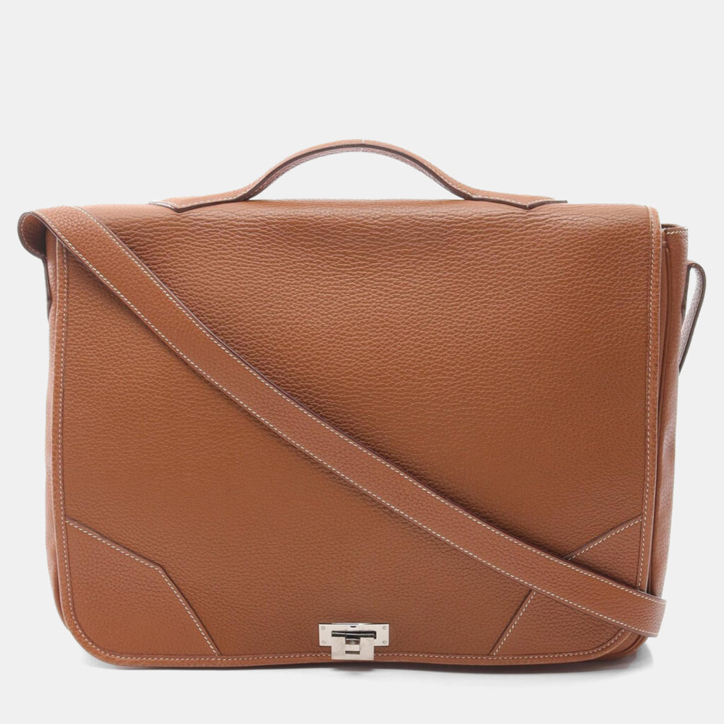 luxury-women-hermes-used-handbags-p1156994-006 Hermes Gold Taurillon Clemence Leather Victoria Messenger Bag