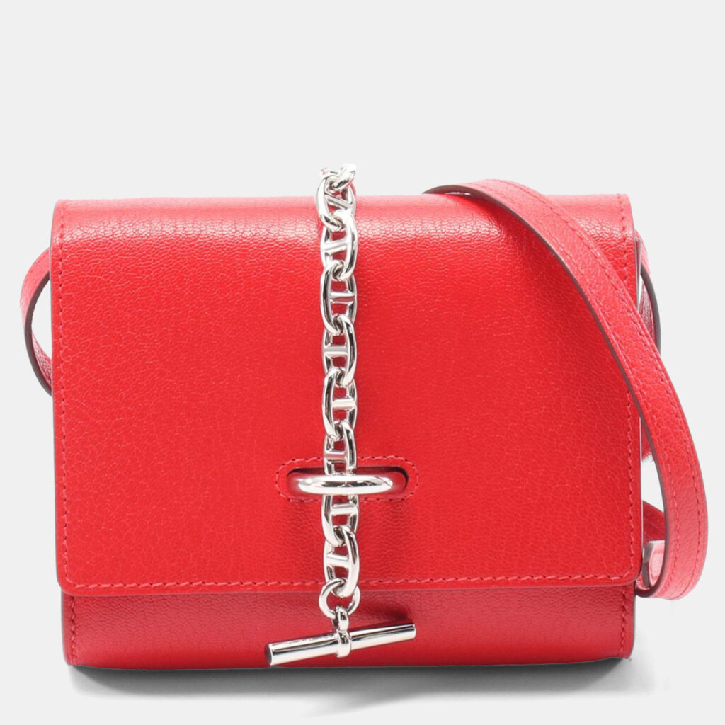 luxury-women-hermes-used-handbags-p1157002-008 Hermes Red Chevre Leather Chaine d'Ancre Compact Wallet Bag