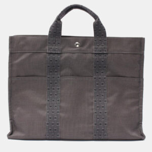 Hermes Gray Nylon Canvas Herline MM Tote Bag