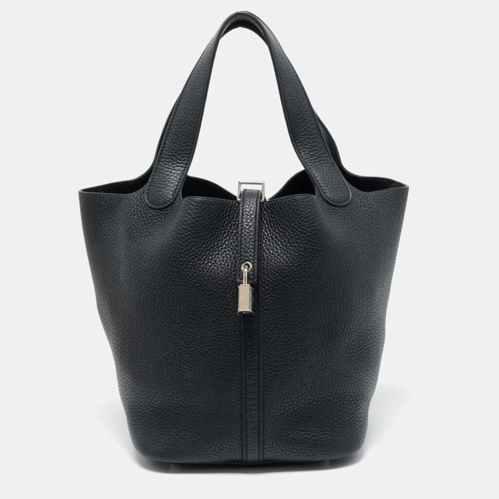 luxury-women-hermes-used-handbags-p1157268-007 Hermès Noir Taurillon Clemence Leather Picotin Lock 22 Bag