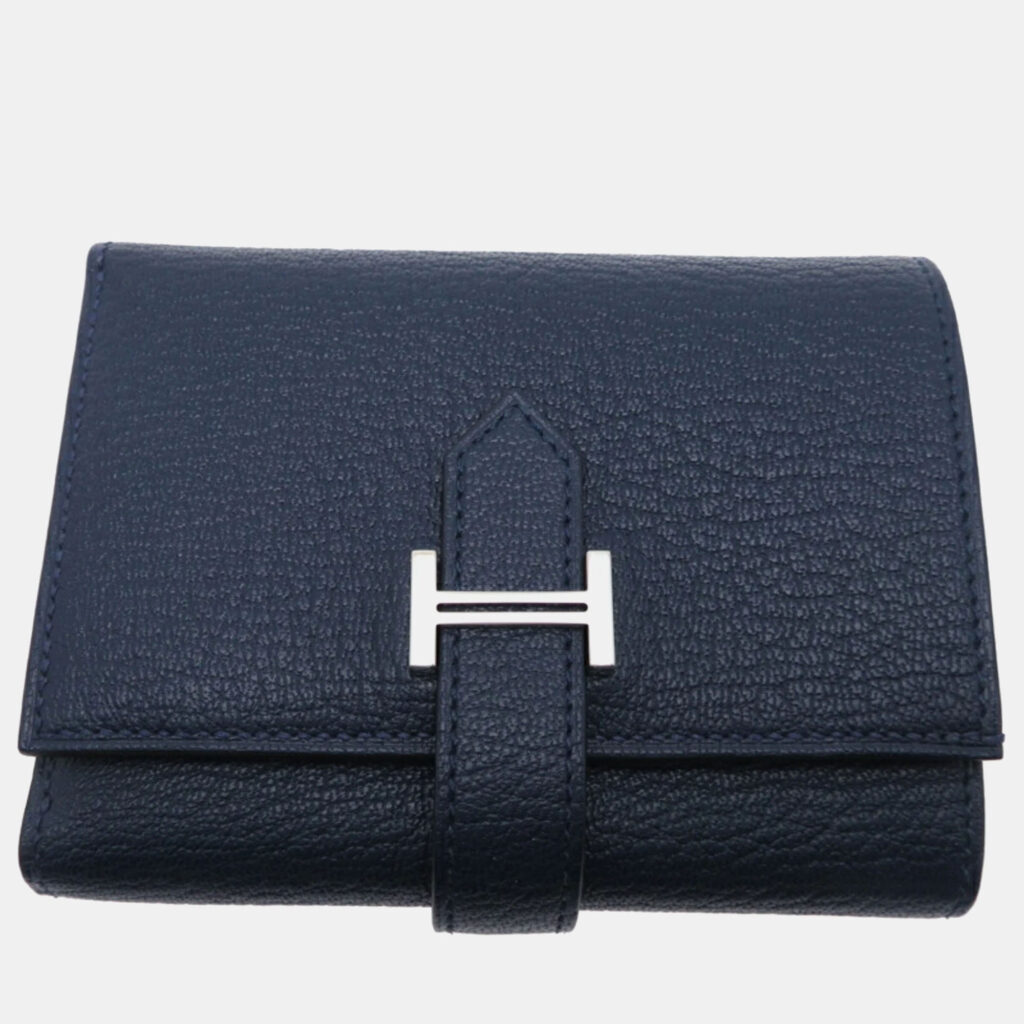 luxury-women-hermes-used-handbags-p1158868-016 Hermes Navy Chevre Leather Bearn Combination Tri-Fold Wallet