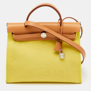 Hermes Soufre/Natural Toile Canvas and Vache Leather Herbag Zip 31 Bag