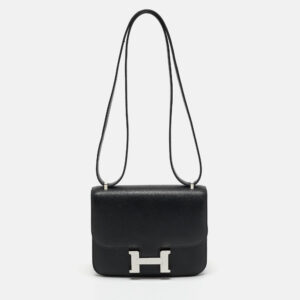 Hermes Noir Epsom Leather Palladium Finish Constance 18 Mini Bag