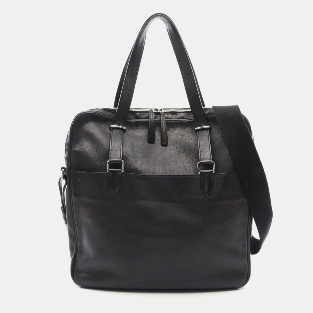 luxury-women-hermes-used-handbags-p1163954-006 Hermes Black Leather Evergrain Shoulder Bag