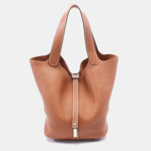 Hermes Brown C Shw Clemence Leather Picotin Lock MM Handbag