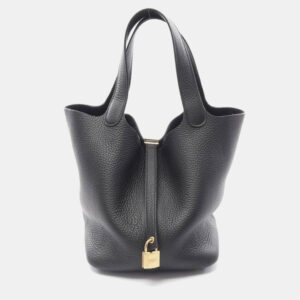 Hermes Black Leather Picotin Lock 22 Handbag