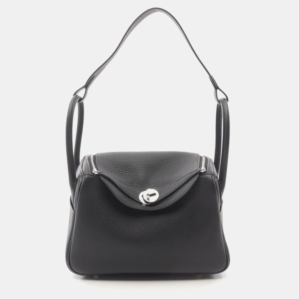luxury-women-hermes-used-handbags-p1163996-005 Hermes Black Taurillon Clemence Lindy 26 Shoulder Bag