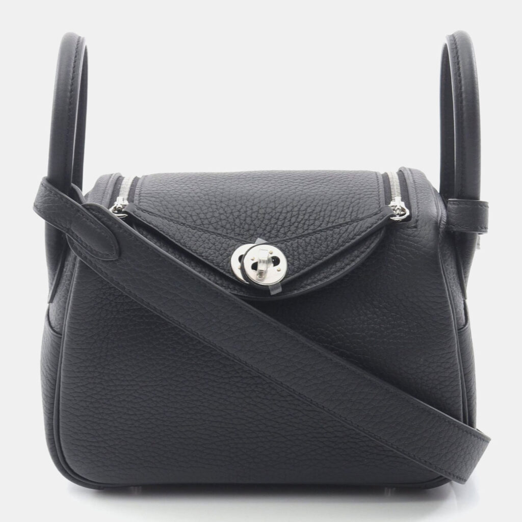 luxury-women-hermes-used-handbags-p1163997-005 Hermes Black Taurillon Clemence Leather Lindy Mini Shoulder Bag