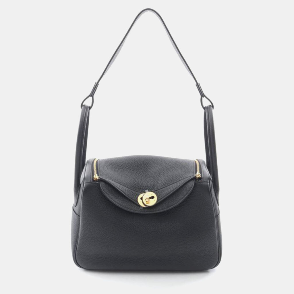 luxury-women-hermes-used-handbags-p1164002-006 Hermes Black Taurillon Clemence Leather Lindy 26 Shoulder Bag