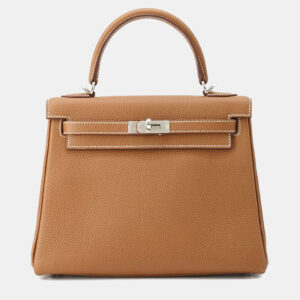 Hermes Kelly Retourne 25 Gold Togo Leather Top Handle Bag