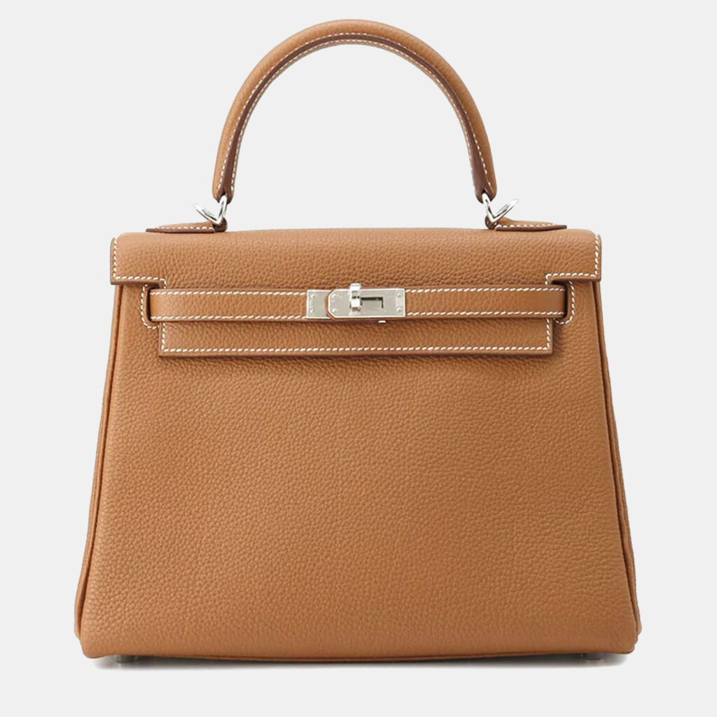 luxury-women-hermes-used-handbags-p1164704-002 Hermes Kelly Retourne 25 Gold Togo Leather Top Handle Bag