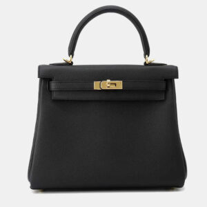 Hermes Kelly Retourne 25 Black Togo Leather Top Handle Bag