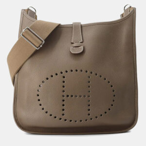 Hermes Etoupe Taurillon Clemence GM Evelyne 3 Bag