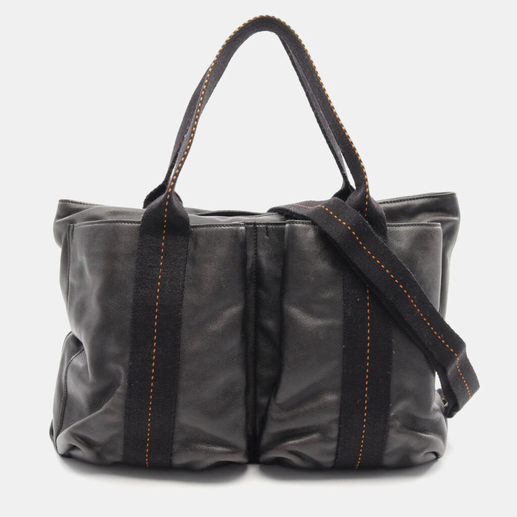 luxury-women-hermes-used-handbags-p1167677-002 Hermes Caravan Horizontal MM Black Derma Leather Crossbody Bag