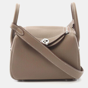 Hermes Lindy Mini Etoupe Grey Taurillon Clemence Leather Crossbody Bag