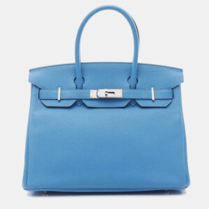 Hermes Birkin 30 Blue Zanzibar Togo Leather Top Handle Bag