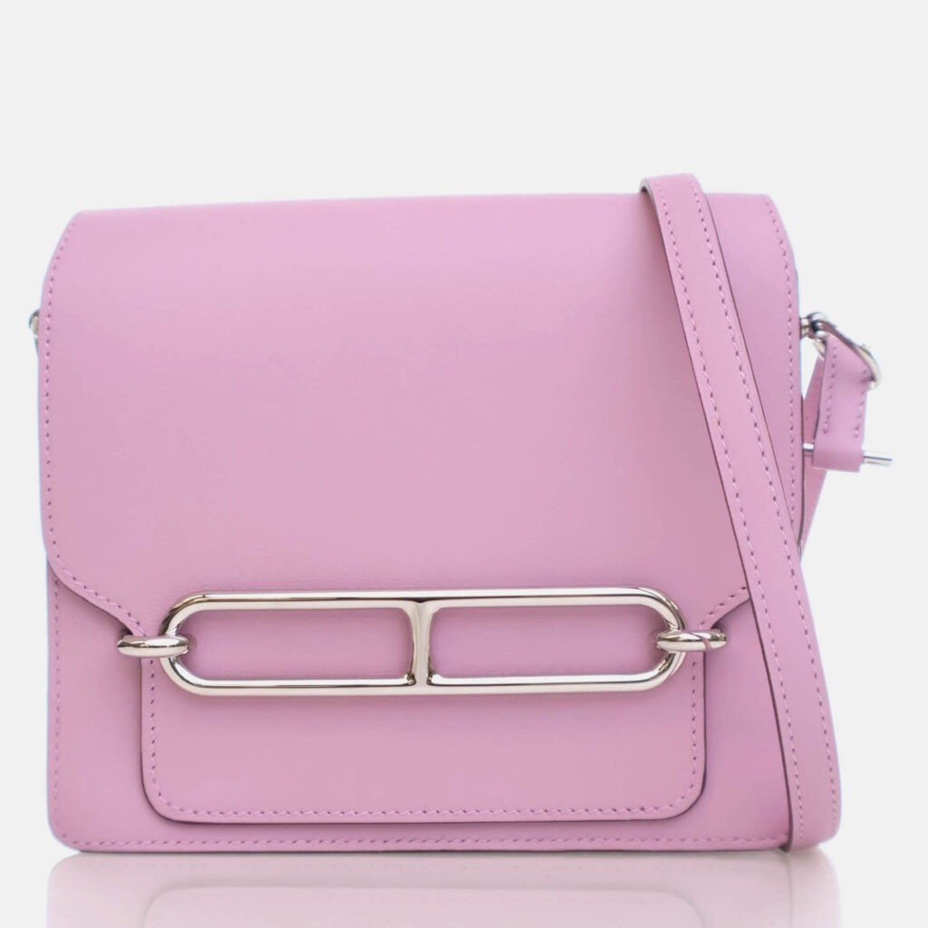 luxury-women-hermes-used-handbags-p1169622-001 Hermes Roulis 18 Mini Mauve Sylvestre Swift Bag with Strap