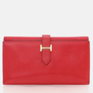 Hermes Bearn Red Epsom Trifold Wallet